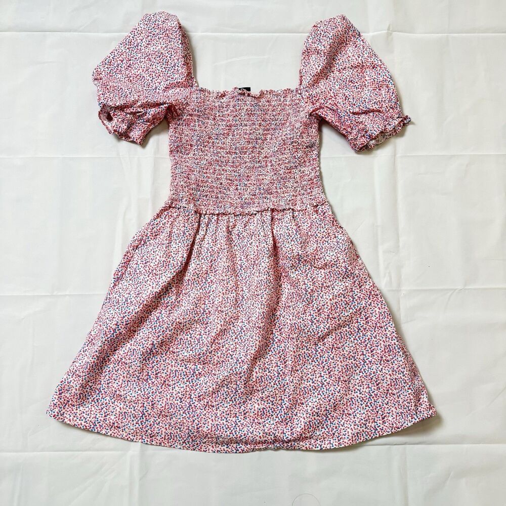 FRENCH CONNECTION Whisper SUMMER Pink Floral PUFF SLEEVE MINI DRESS